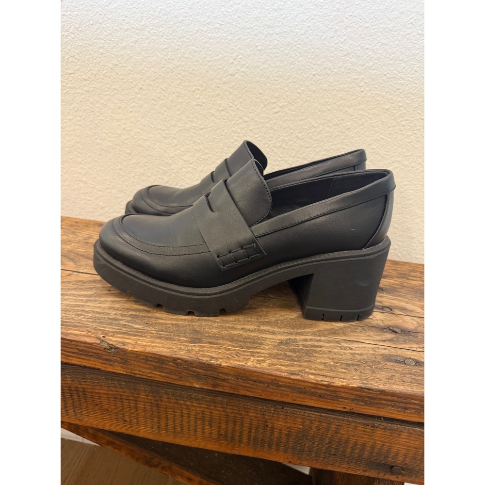 Esprit Regina Black Platform Penny Loafers Lug Sole Block Heel Womens 8.5 Bratz